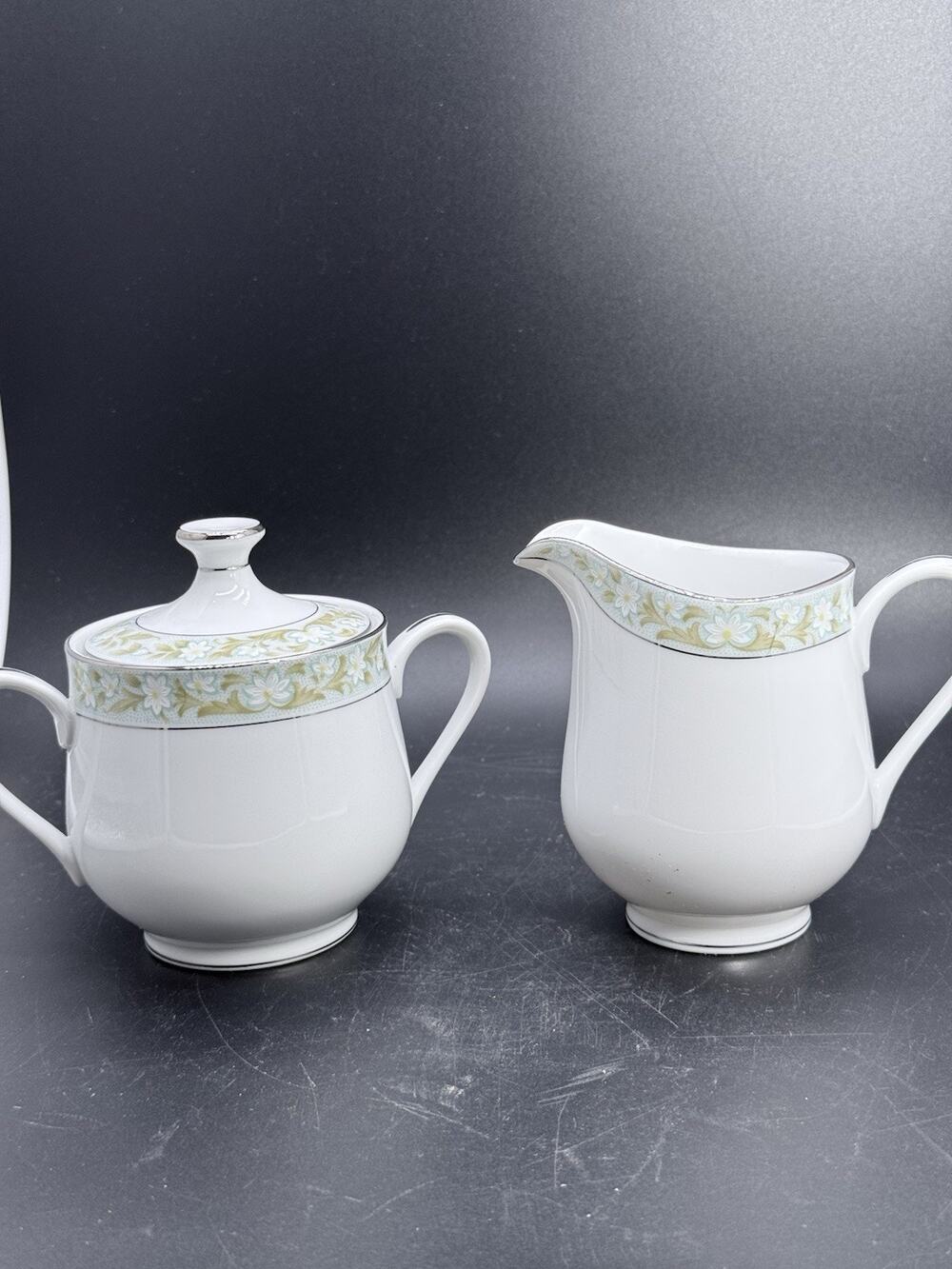 Sango Daisy Chain Cream And Sugar Floral Platinum Blue